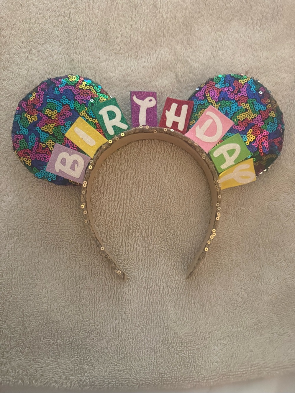 Sequin Multicolor 'BIRTHDAY' Mouse Ear Headband - Women Accessories Hats